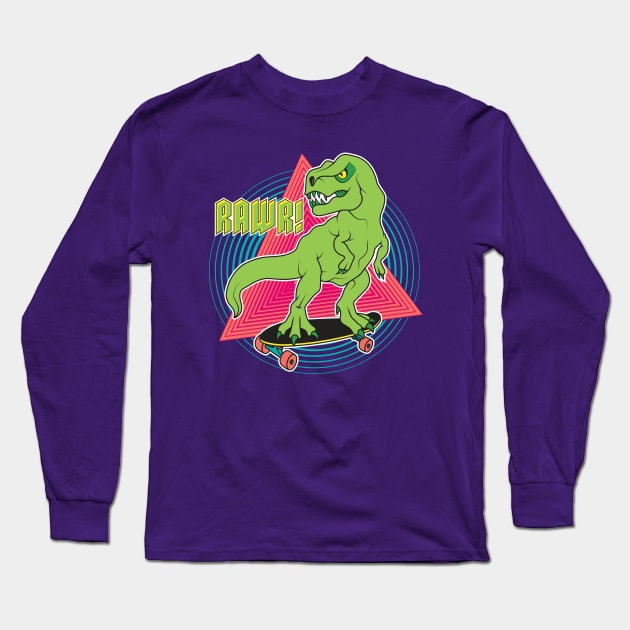 Rawr Dino Skater - Skateboarding T-Rex Dinosaur Long Sleeve T-Shirt by RYSHU 